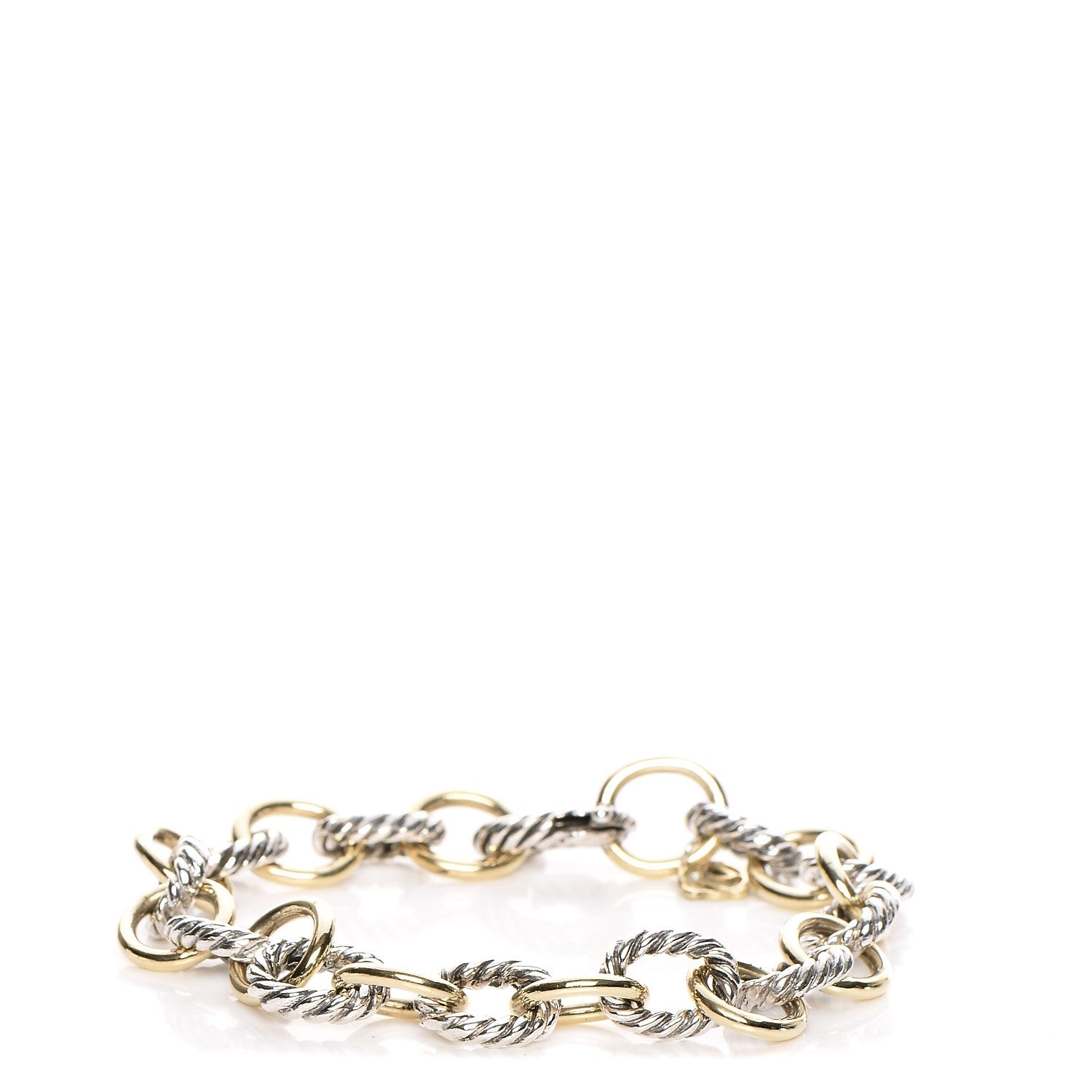 David Yurman Sterling Silver 18K Yellow Gold 10mm Medium Oval Link Bracelet 1 of 6