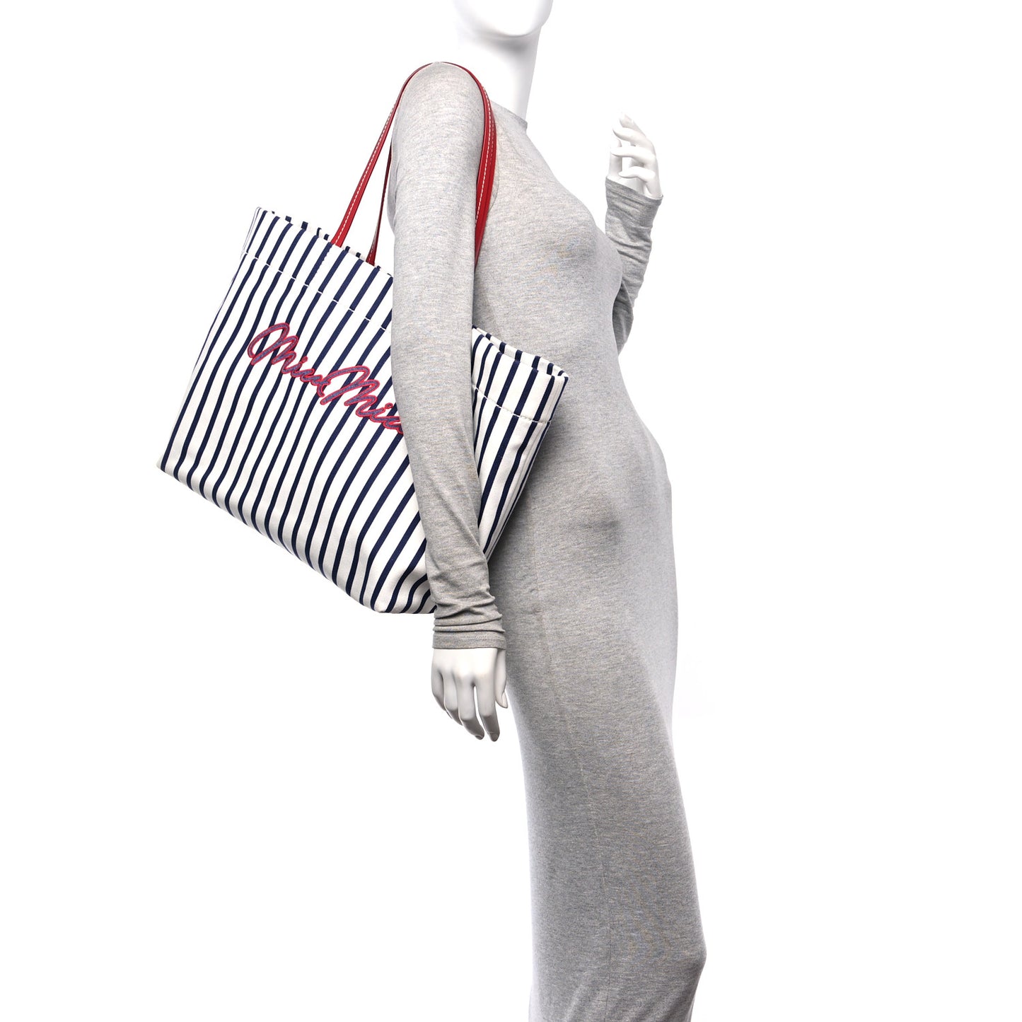 Canvas Denim Striped Logo Tote White Blue