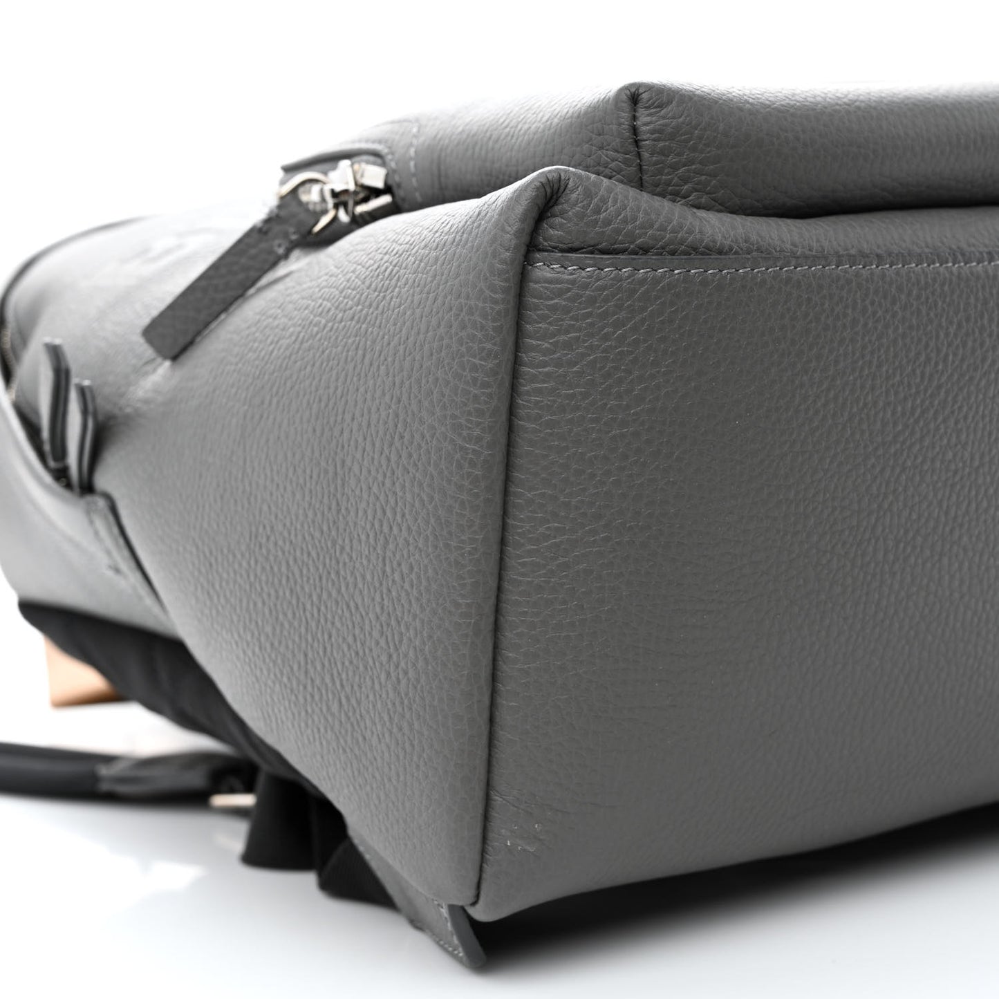 Calfskin Logo Embossed Backpack Charcoal Grey