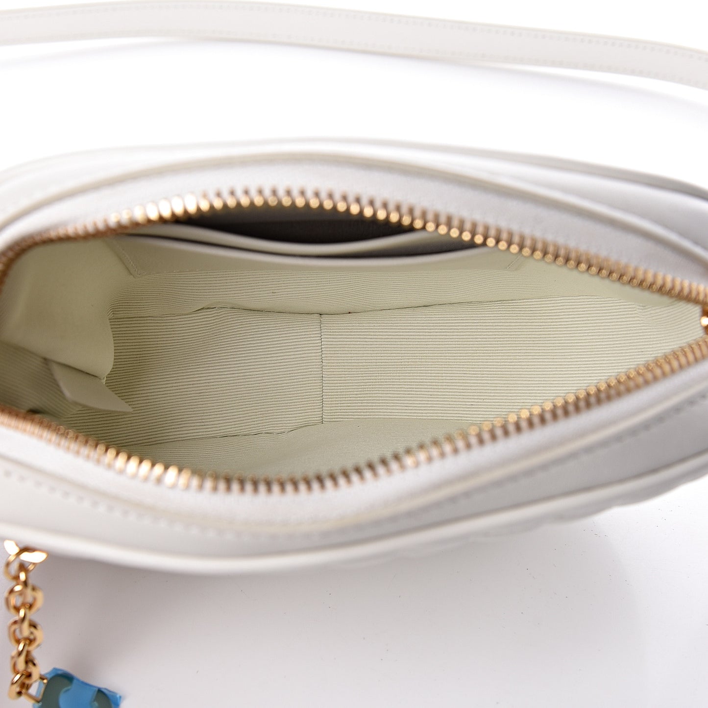 Calfskin Quilted Small C Charm Bag White