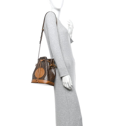Fendi Glazed Fabric Vitello Grace F is Fendi FF 1974 Stamp Patch Grande Mon Tresor Bucket Bag Mogano Panna Nocciola 2 of 10