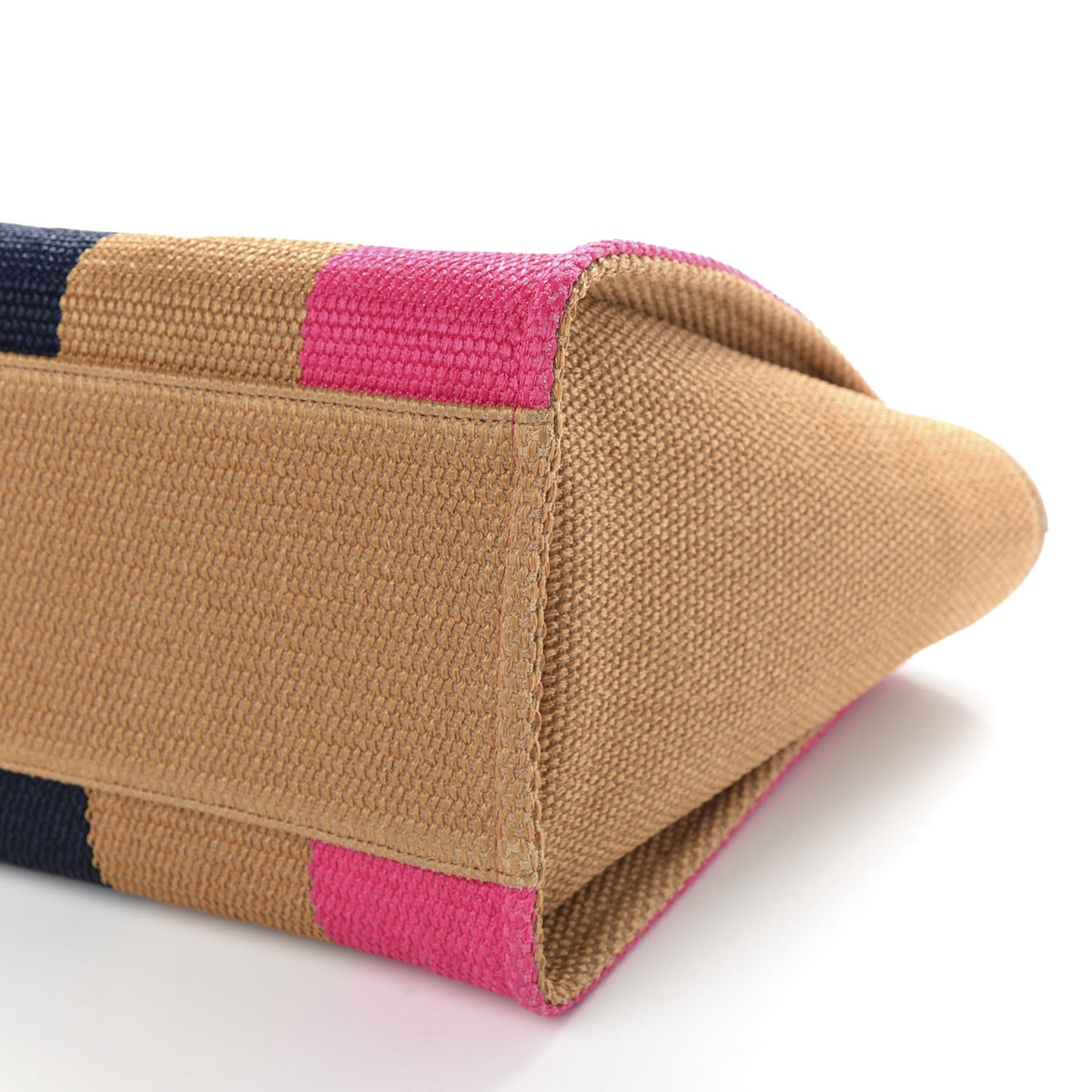 Straw Raffia Calfskin Striped Medium Deauville Tote Dark Beige Fuchsia Navy Blue