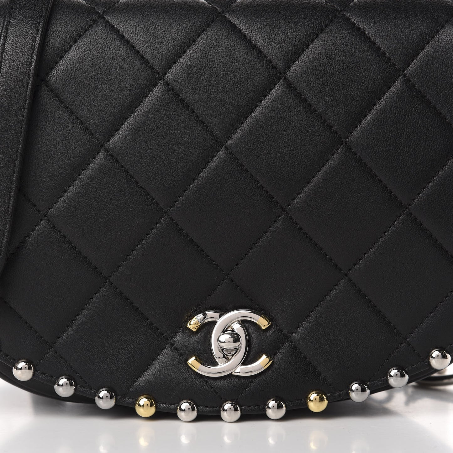 Lambskin Quilted Studded Bubble Flap Black