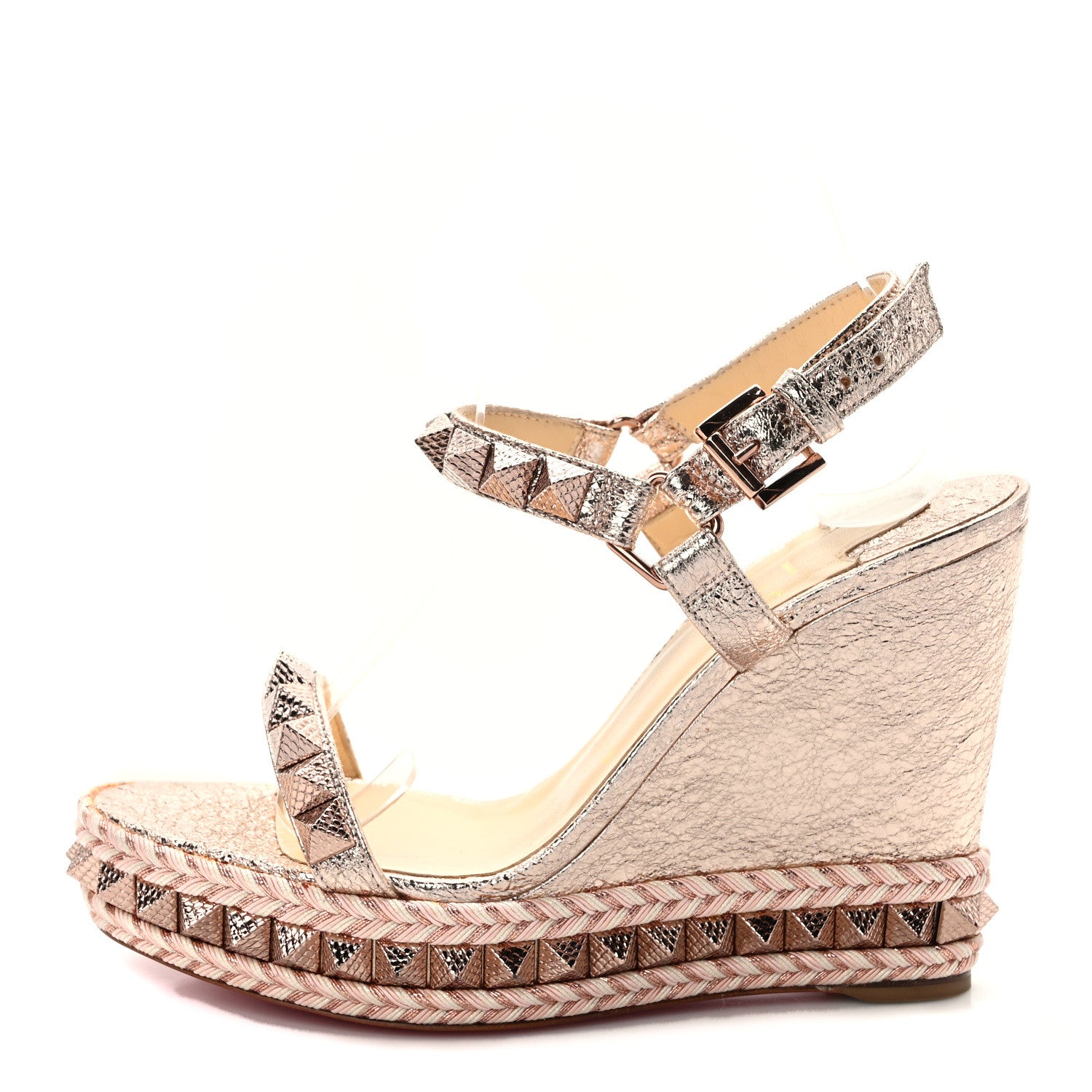 Christian Louboutin Specchio Vintage Pyraclou 110 Wedge Sandals 38 Rose Gold 1 of 8