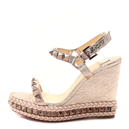 Christian Louboutin Specchio Vintage Pyraclou 110 Wedge Sandals 38 Rose Gold 1 of 8