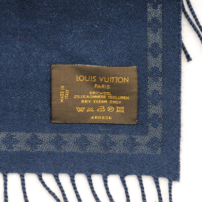 Louis Vuitton Wool Cashmere Lurex Monogram Scarf Blue 4 of 4