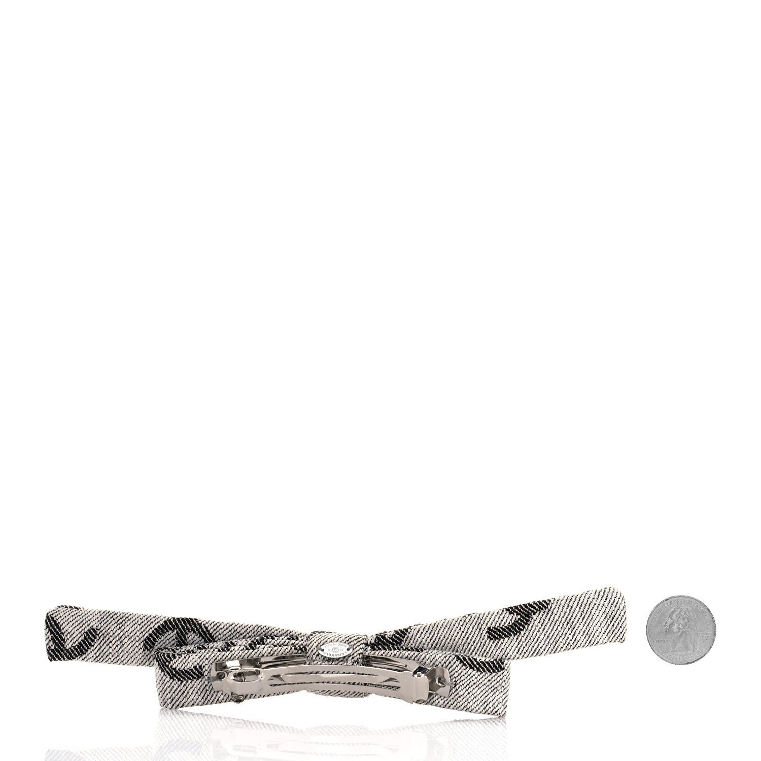 Chanel Denim CC Hair Clip Bow Grey Black 2 of 4
