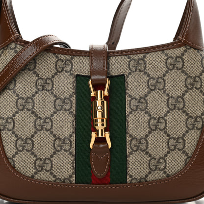 Gucci GG Supreme Monogram Azalea Calfskin Web Mini Jackie 1961 Hobo Beige Ebony Brown Sugar 7 of 10