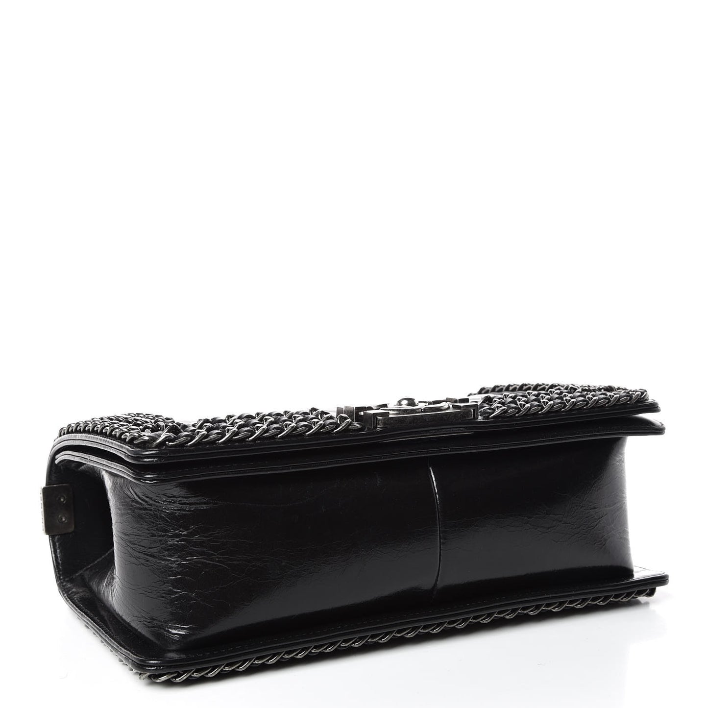 Glazed Calfskin Quilted Medium Boy Chained Flap Black