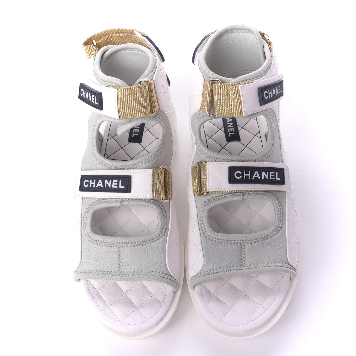 Goatskin Fabric Gladiator Sandals 41 White Light Grey Navy Blue