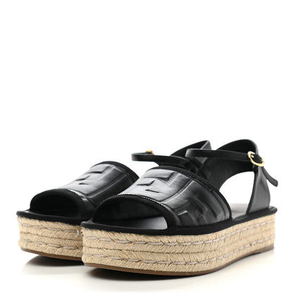 Fendi Nappa FF Embossed Espadrille Platform Sandals 37 Black 3 of 8