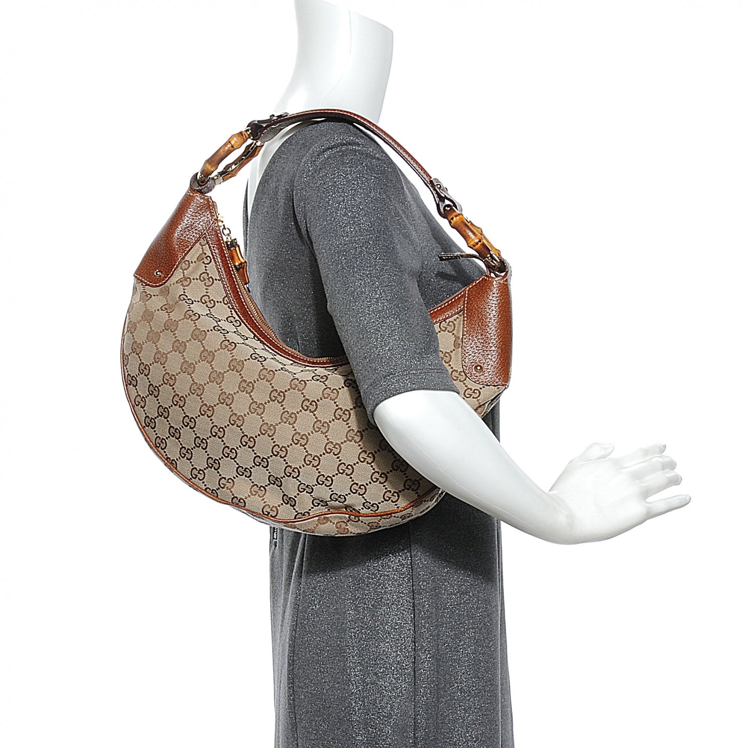 Gucci Monogram Web Bamboo Ring Hobo Brown 2 of 9