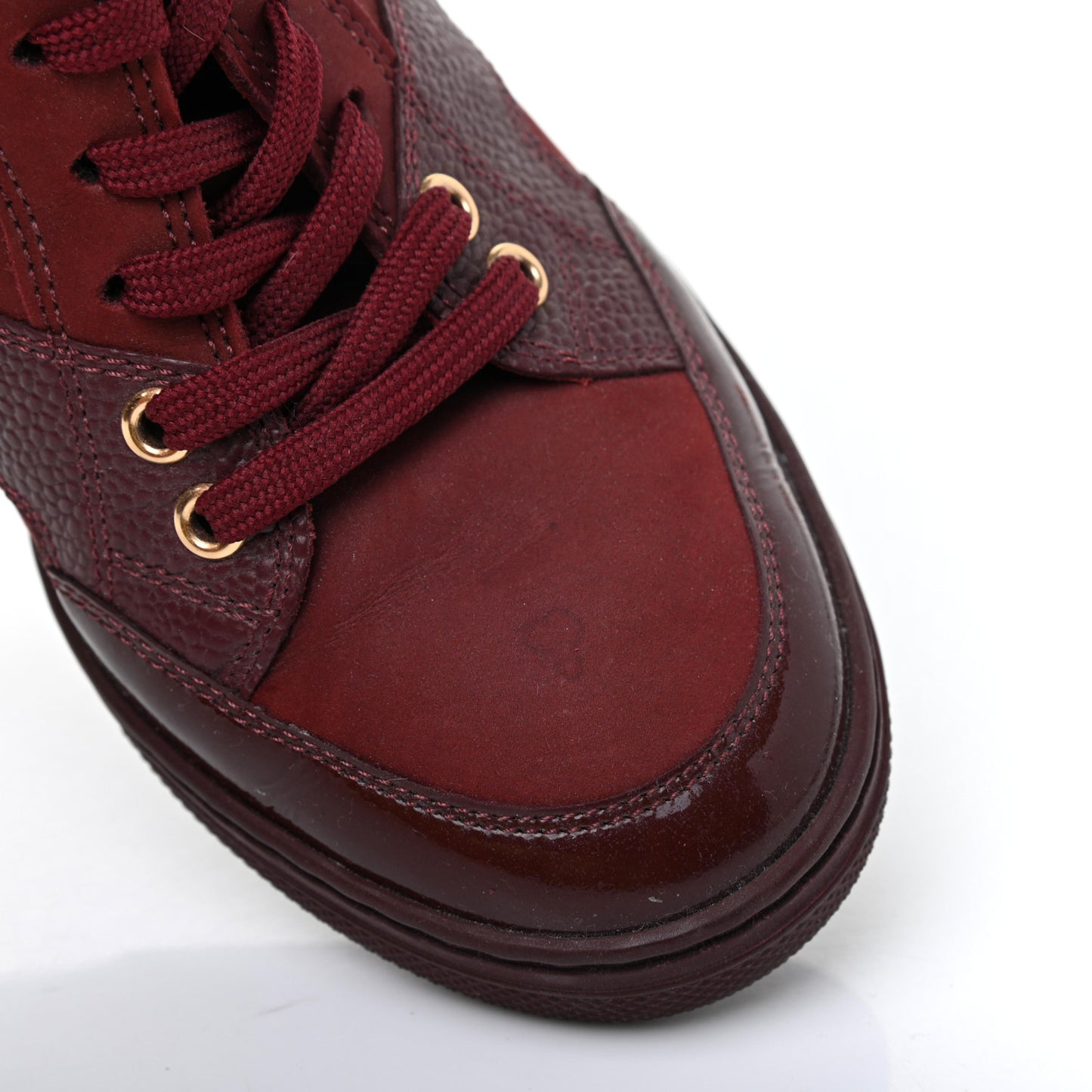 Calfskin Patent Suede Monogram Cliff Top Wedge Sneakers 36.5 Burgundy