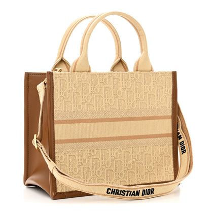Christian Dior Raffia Calfskin Oblique Embroidered Small Book Tote Beige Camel 3 of 9