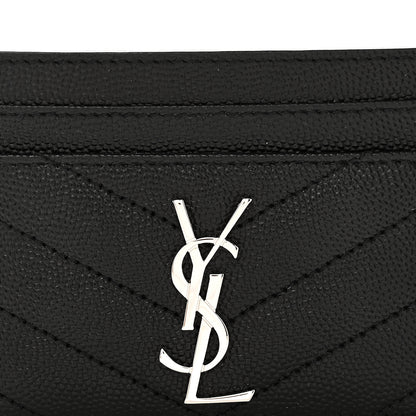 Saint Laurent Grain De Poudre Matelasse Chevron Monogram Credit Card Case Black 1 of 8