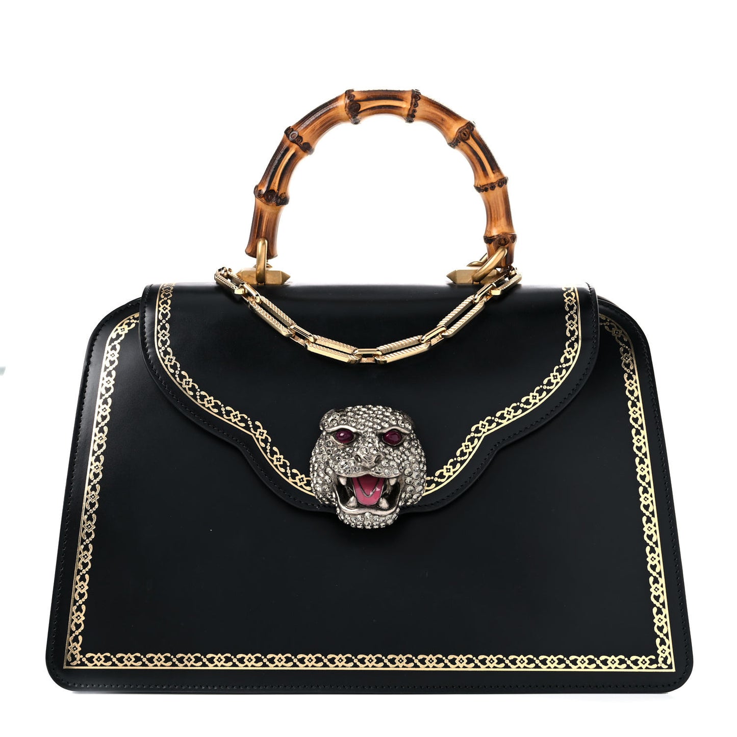 Calfskin Bamboo Medium Thiara Top Handle Bag Black