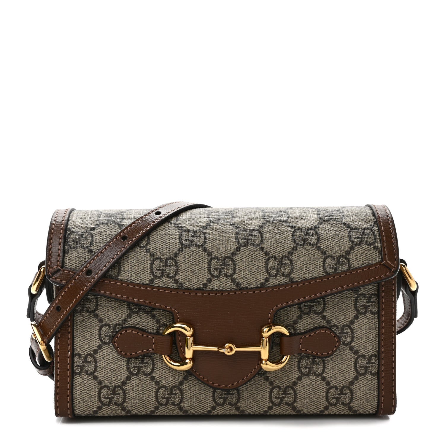 Gucci GG Supreme Monogram Mini Horsebit 1955 Shoulder Bag Beige Brown Sugar 1 of 10