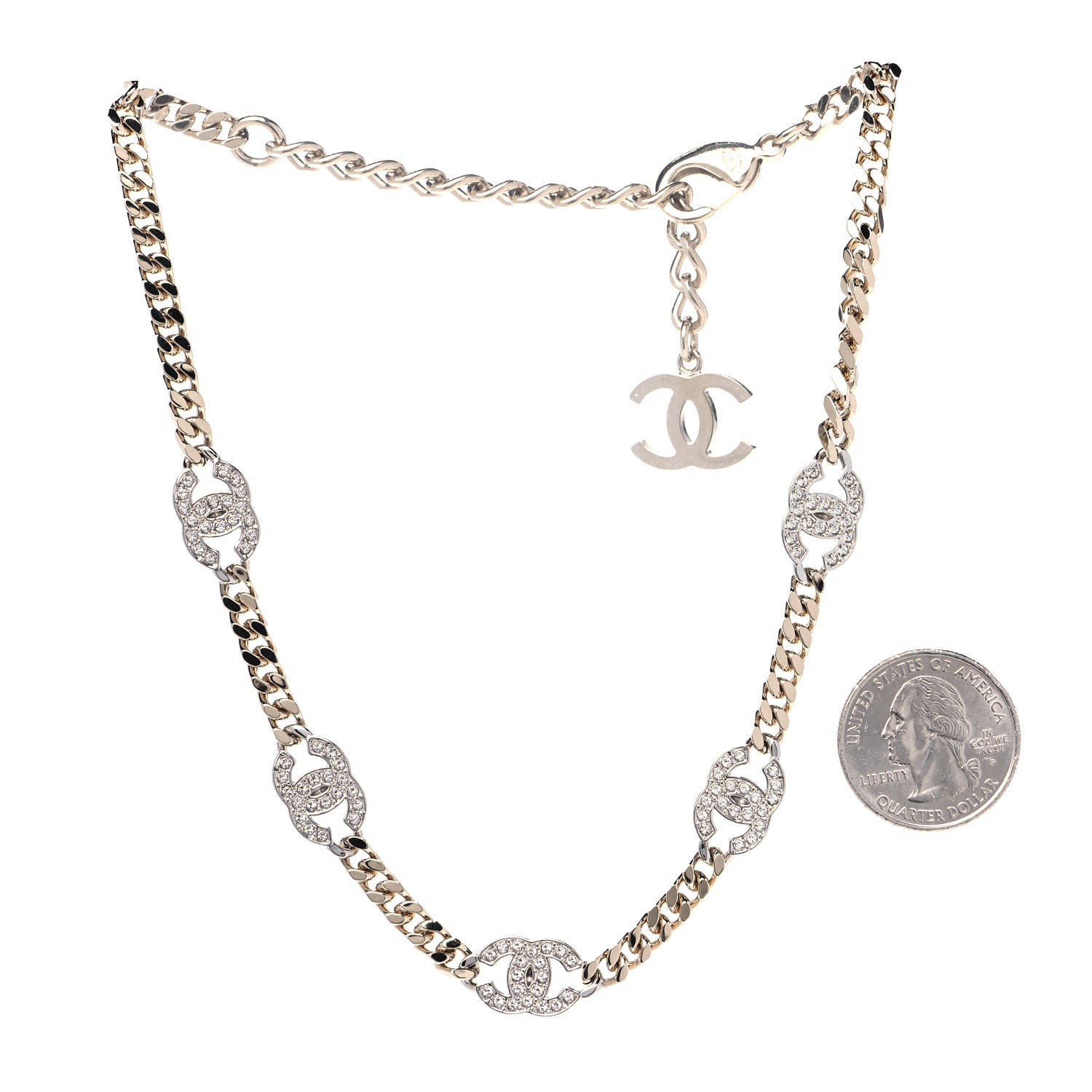 Chanel Crystal Chain CC Choker Gold Silver 2 of 4