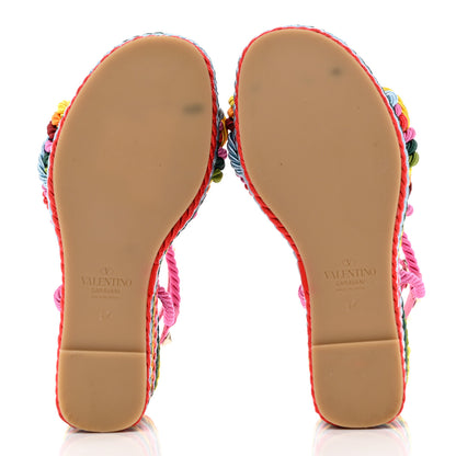Valentino Garavani Calfskin Rockstud Ankle Strap Torchon Espadrille 25/115mm Wedge Sandals 37 Feminine Pink Multicolor 5 of 11