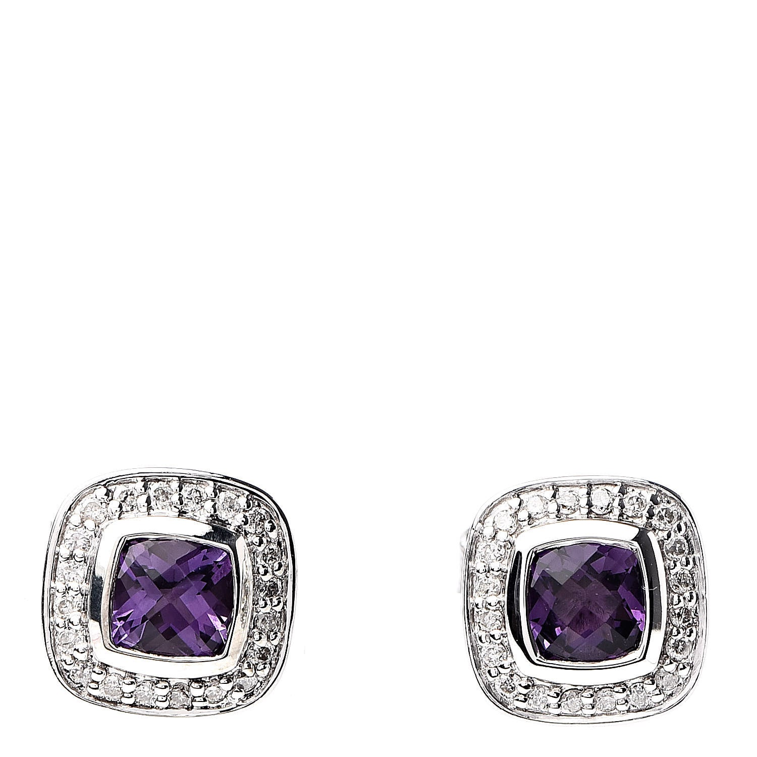 David Yurman Sterling Silver Diamond Amethyst 5mm Petite Albion Earrings 1 of 4