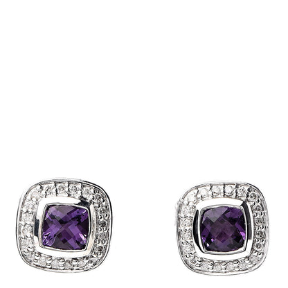 David Yurman Sterling Silver Diamond Amethyst 5mm Petite Albion Earrings 1 of 4