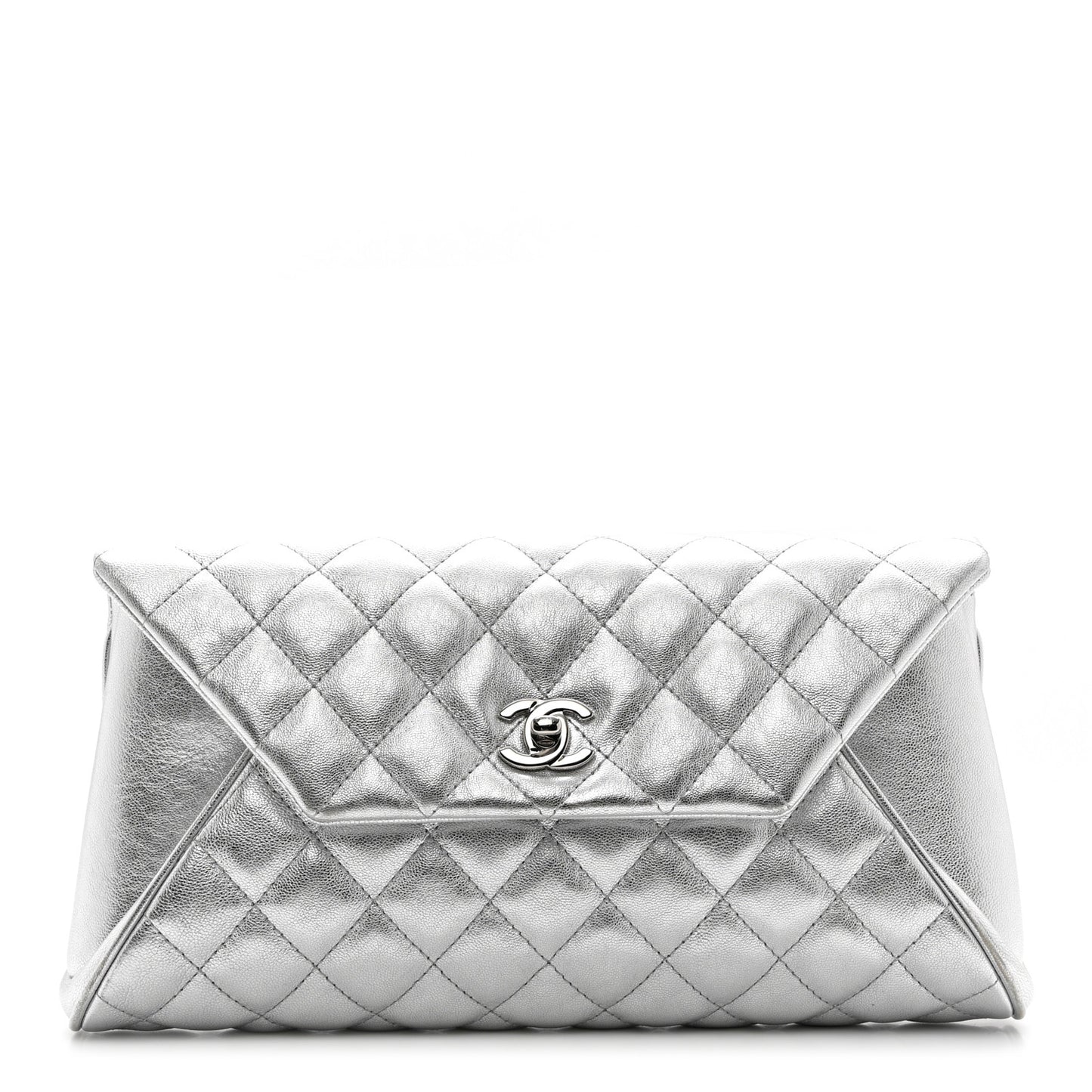 Metallic Calfskin Quilted Fold Up Again Clutch Silver