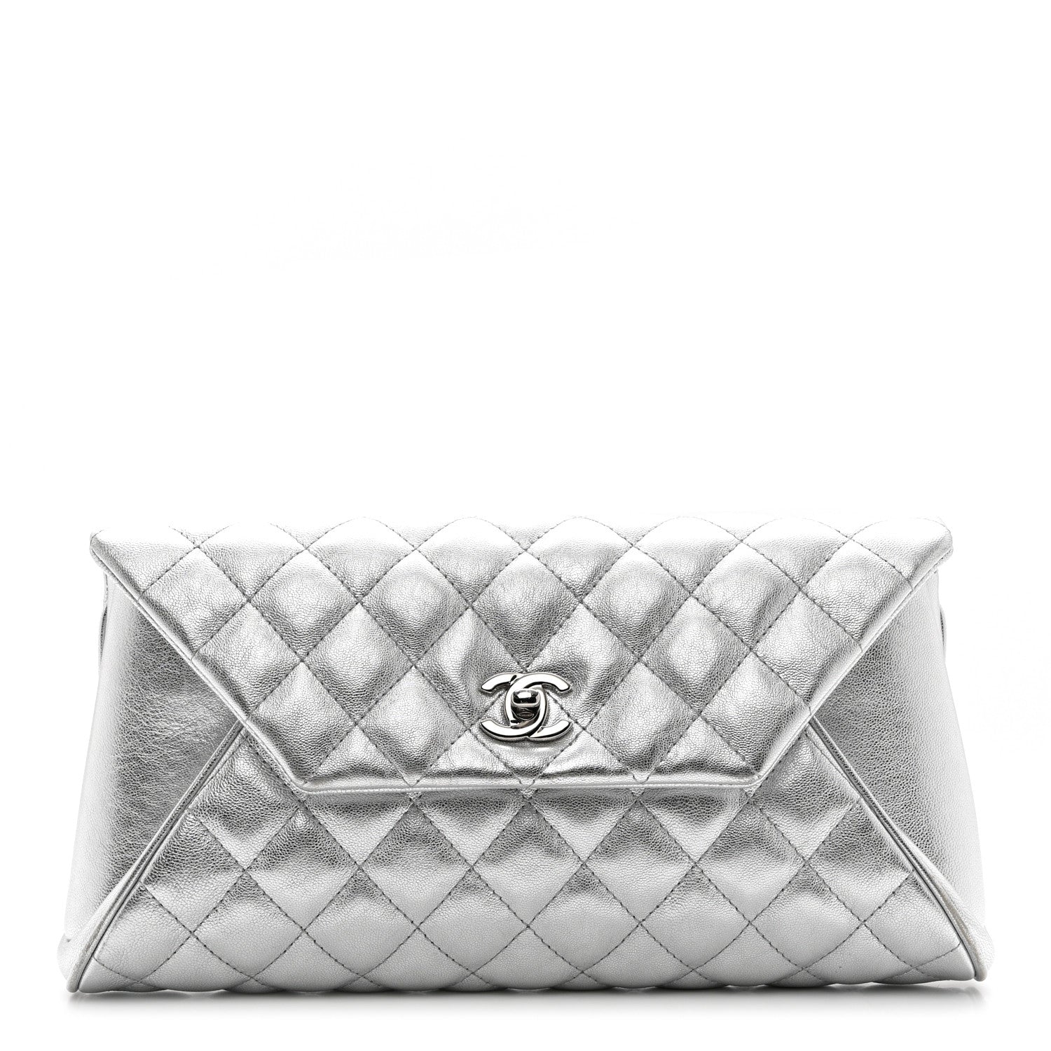 Chanel Metallic Calfskin Quilted Fold Up Again Clutch Silver 1 of 7