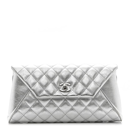 Chanel Metallic Calfskin Quilted Fold Up Again Clutch Silver 1 of 7