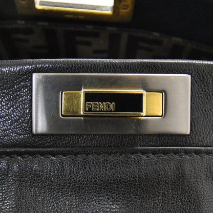 Fendi Goatskin Zucca Large Peekaboo Iconic Satchel Black Tobacco 11 of 12