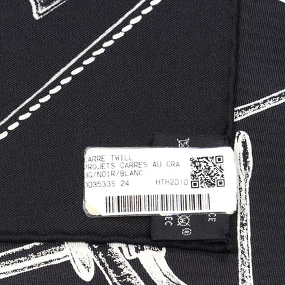 Hermes Silk Projets Carres Scarf 90 Black White 3 of 4