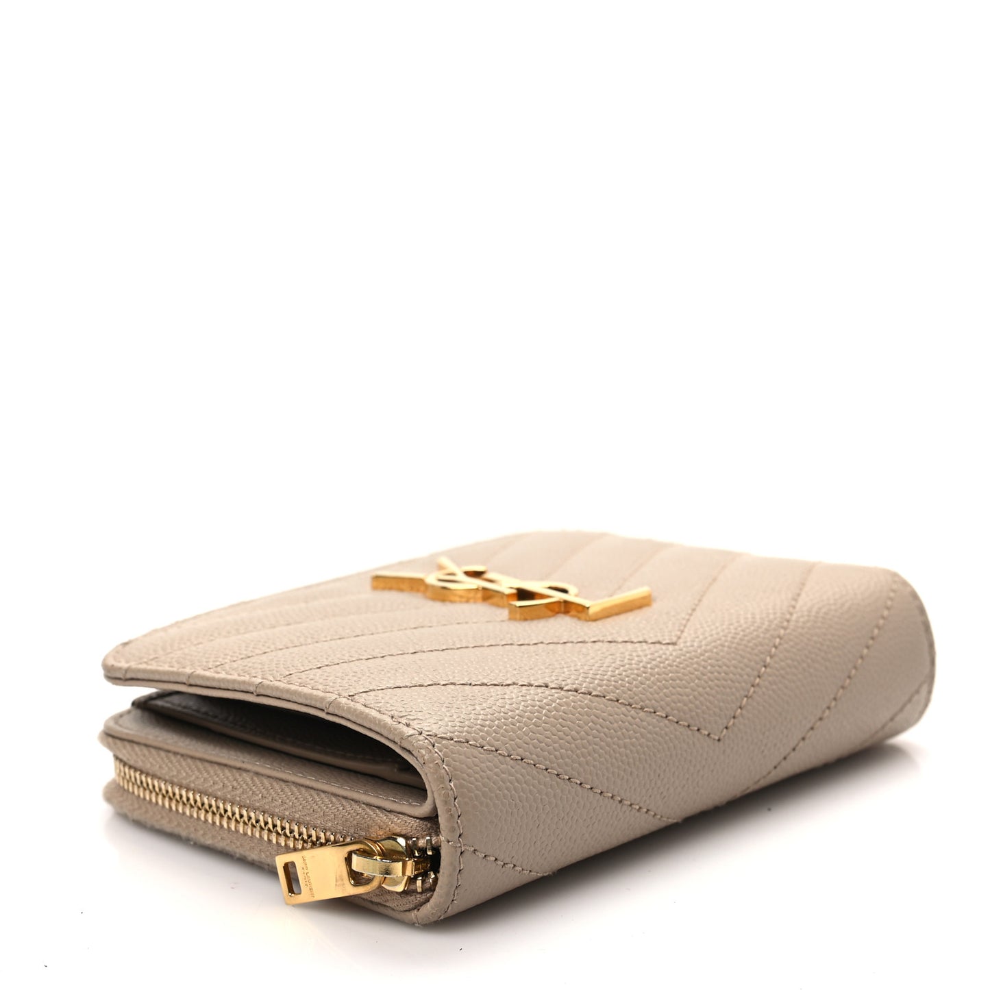 Grain De Poudre Matelasse Chevron Monogram Compact Zip Around Wallet Dark Beige