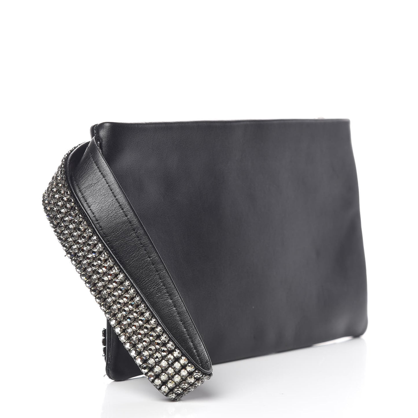 Lambskin Crystal Wristlet Black