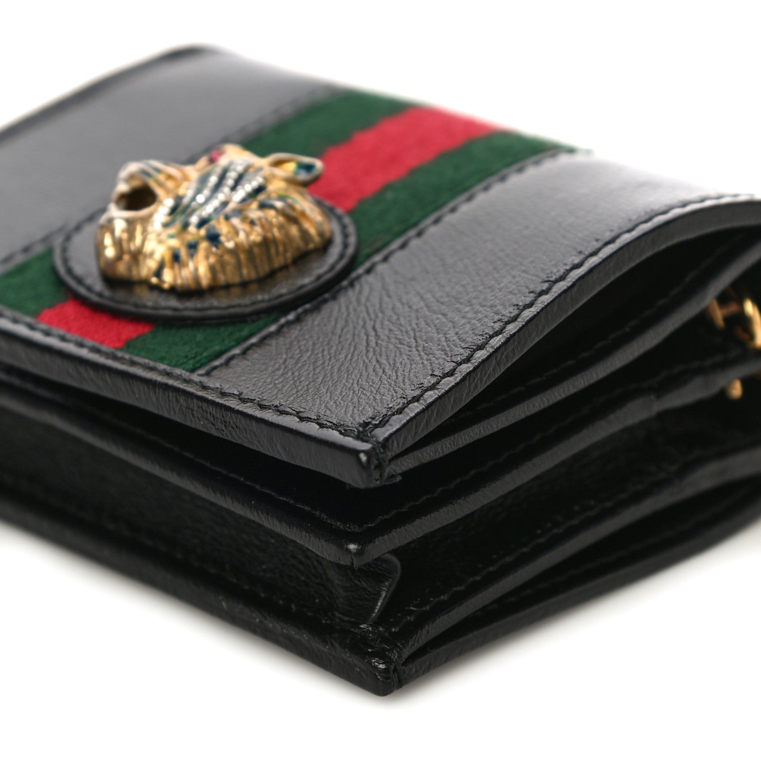 Gucci Calfskin Web Rajah Chain Card Case Wallet Black 8 of 11