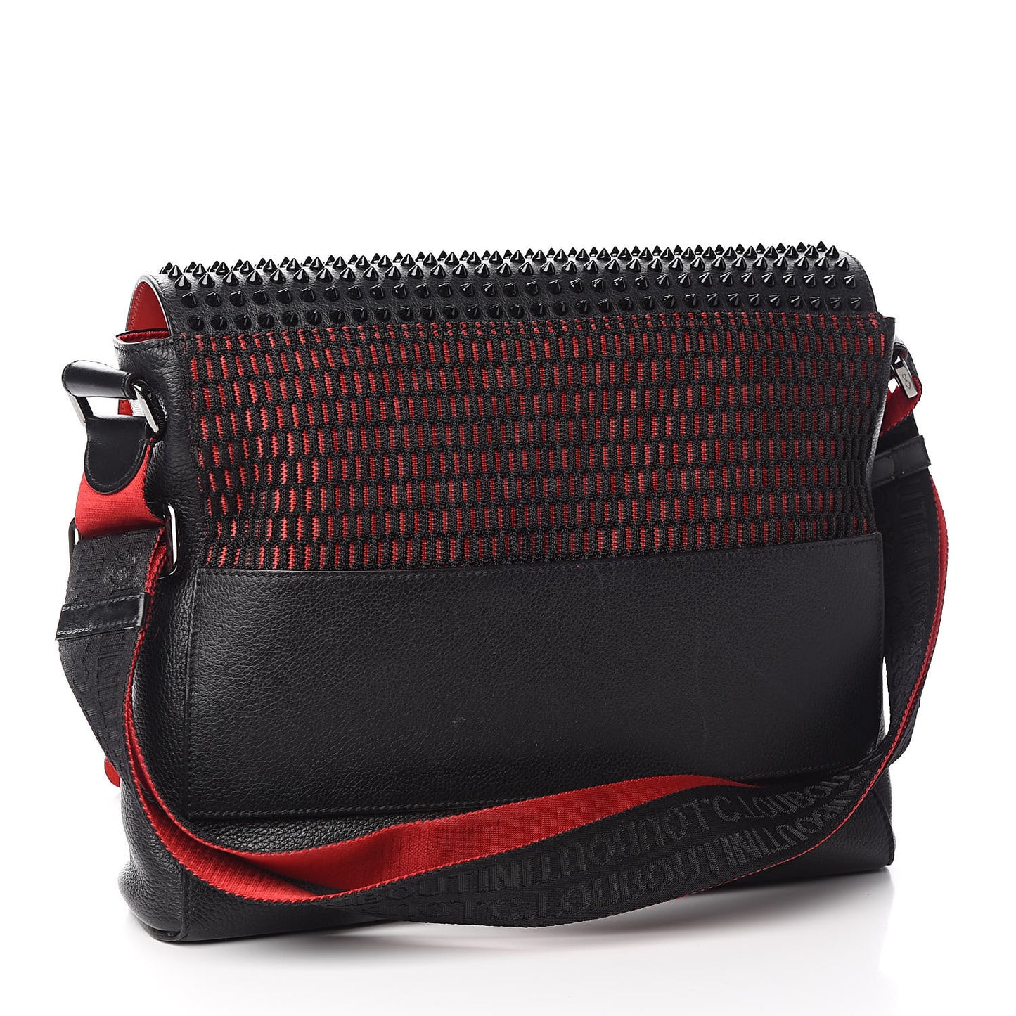 Calfskin Spikes Loubiclic Messenger Black