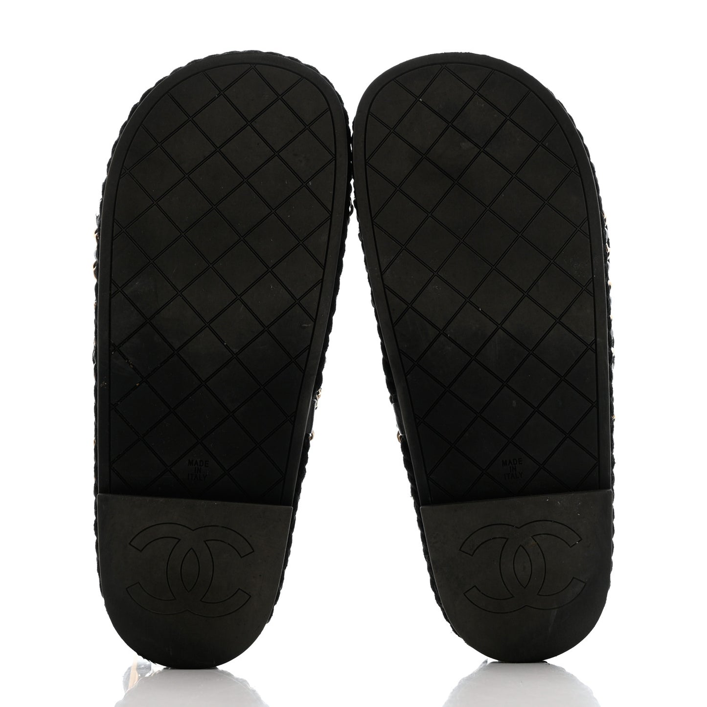Lambskin Cord Chain CC Sandals 36 Black