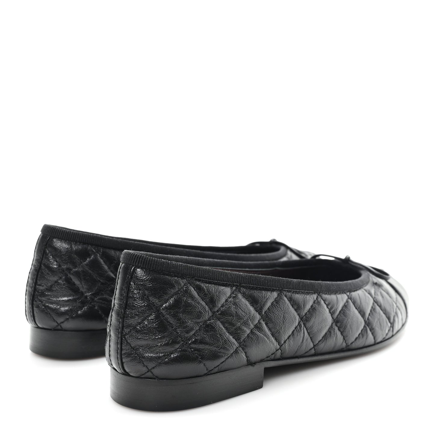 Aged Calfskin Quilted CC Cap Toe Ballerina Flats 37.5 Black