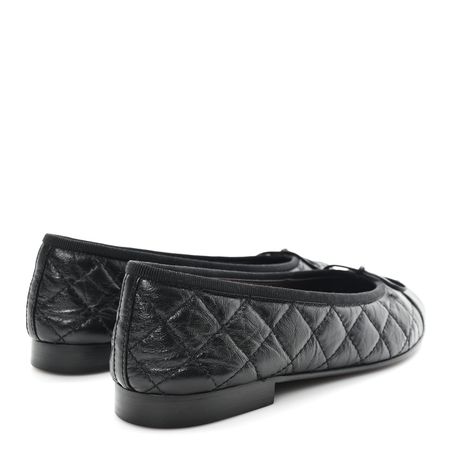 Chanel Aged Calfskin Quilted CC Cap Toe Ballerina Flats 37.5 Black 5 of 10
