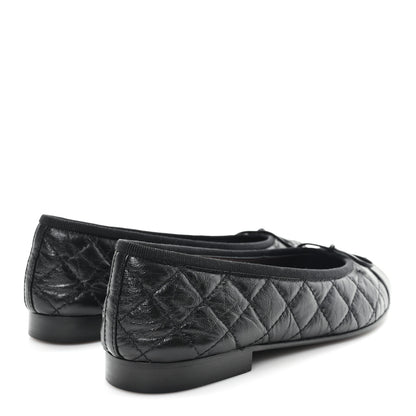 Chanel Aged Calfskin Quilted CC Cap Toe Ballerina Flats 37.5 Black 5 of 10