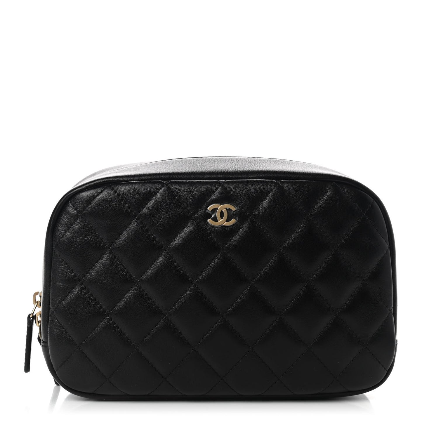 Lambskin Quilted Medium Curvy Pouch Cosmetic Case Black