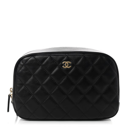 Chanel Lambskin Quilted Medium Curvy Pouch Cosmetic Case Black 1 of 7