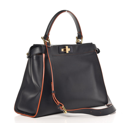 Fendi Vitello Seta Burro Medium Peekaboo Iconic Satchel Blue Notte Plaster 3 of 7