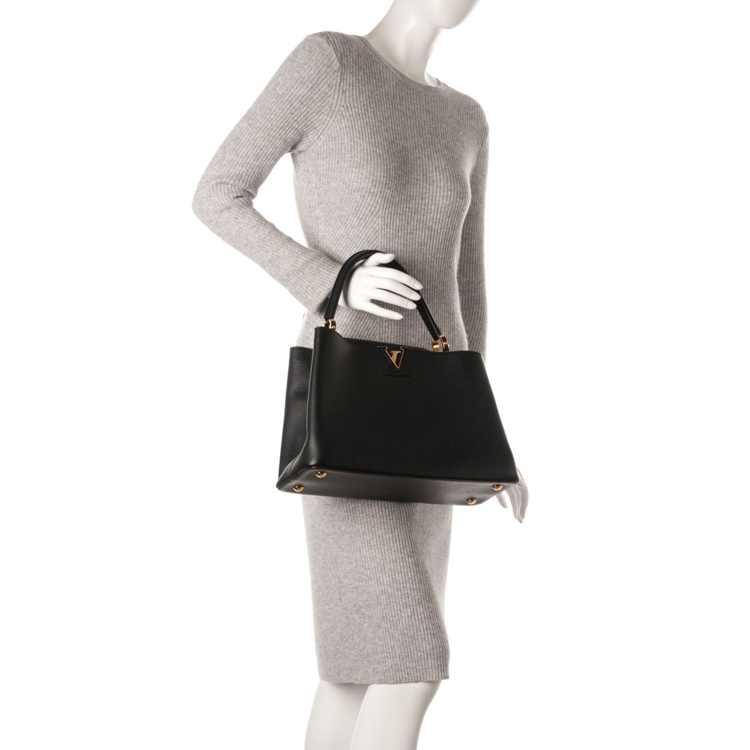 Louis Vuitton Taurillon Capucines MM Black 2 of 8