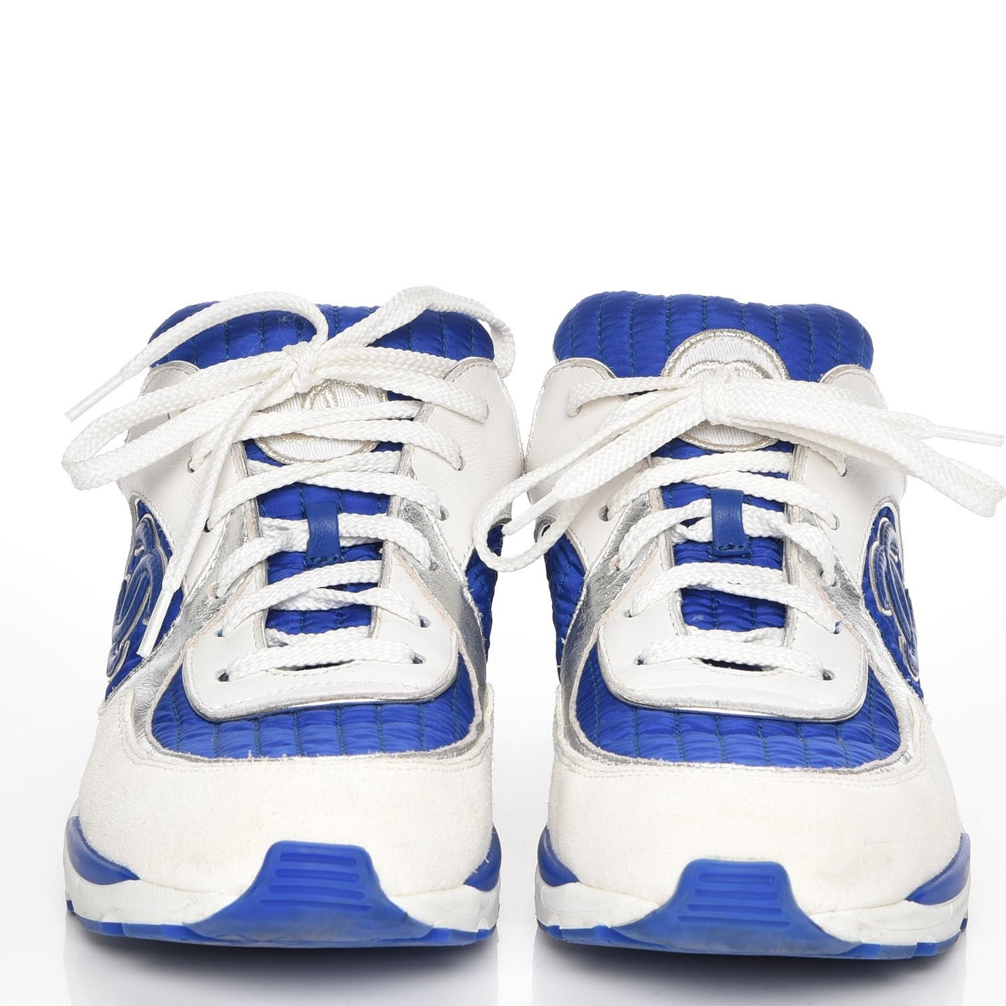 Suede Calfskin CC Sneakers 37.5 White Blue Yellow