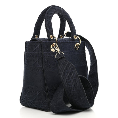 Christian Dior Canvas Embroidered Cannage Medium Lady D-Lite Navy 3 of 11