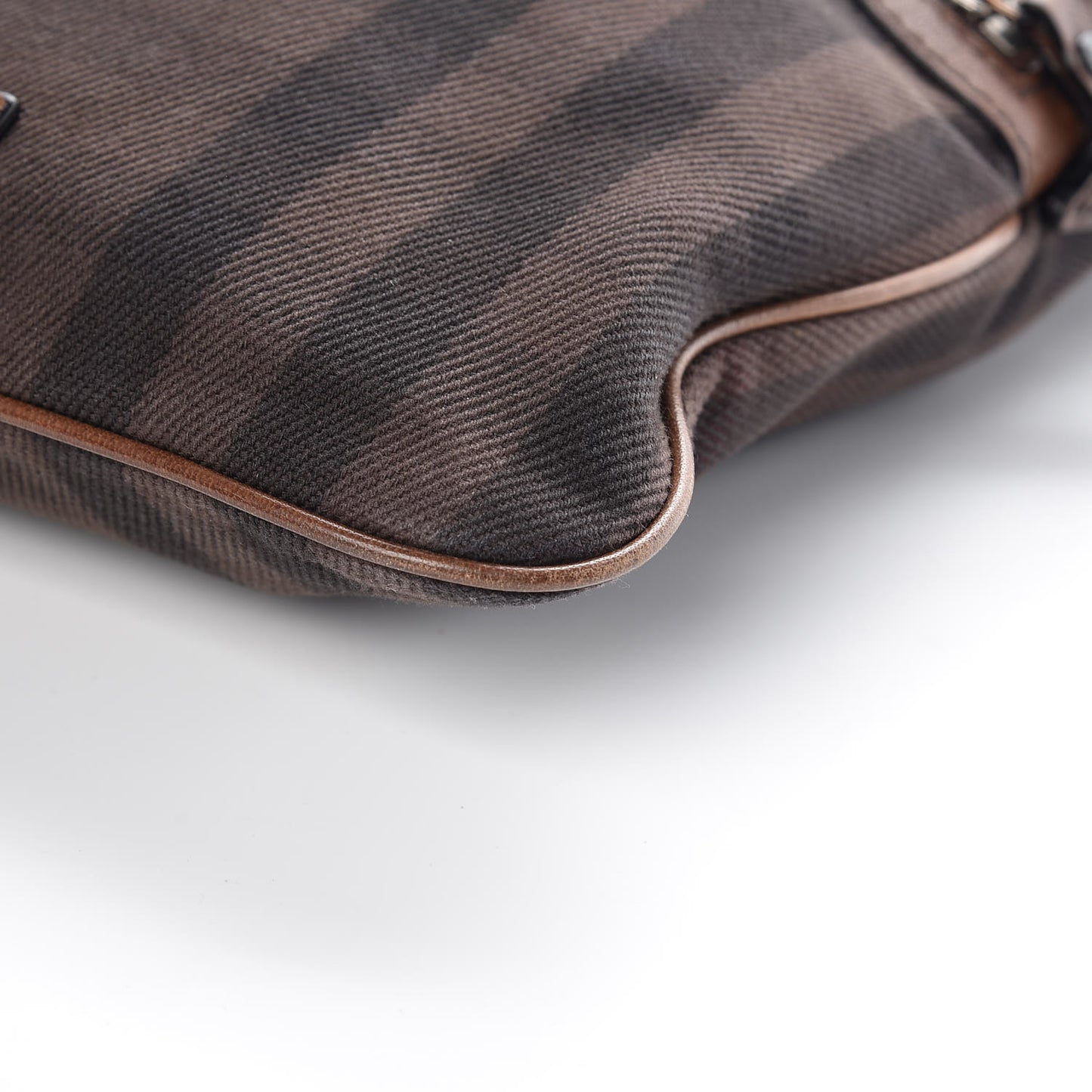 Overdyed Canvas House Check Flat Crossbody Messenger Bag Dark Brown
