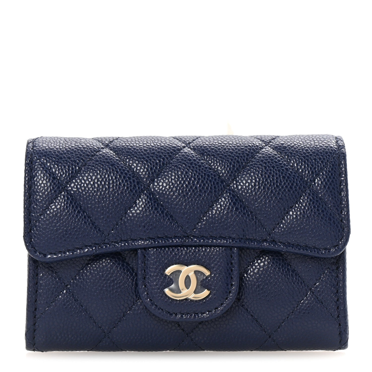 Chanel Caviar Quilted Flap Card Holder Wallet Navy Blue 1 of 9