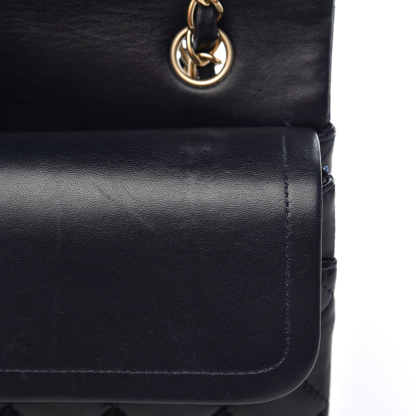 Lambskin Quilted Medium Double Flap Navy