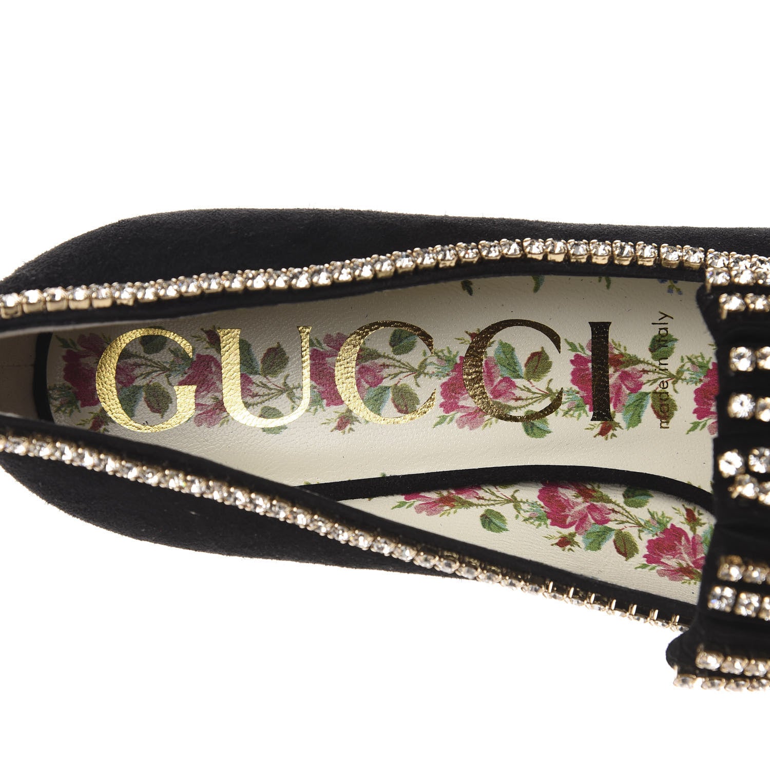 Gucci Kid Scamosciato Crystal GG Marmont Fringe 50mm Loafer Pumps 38 Black 8 of 9