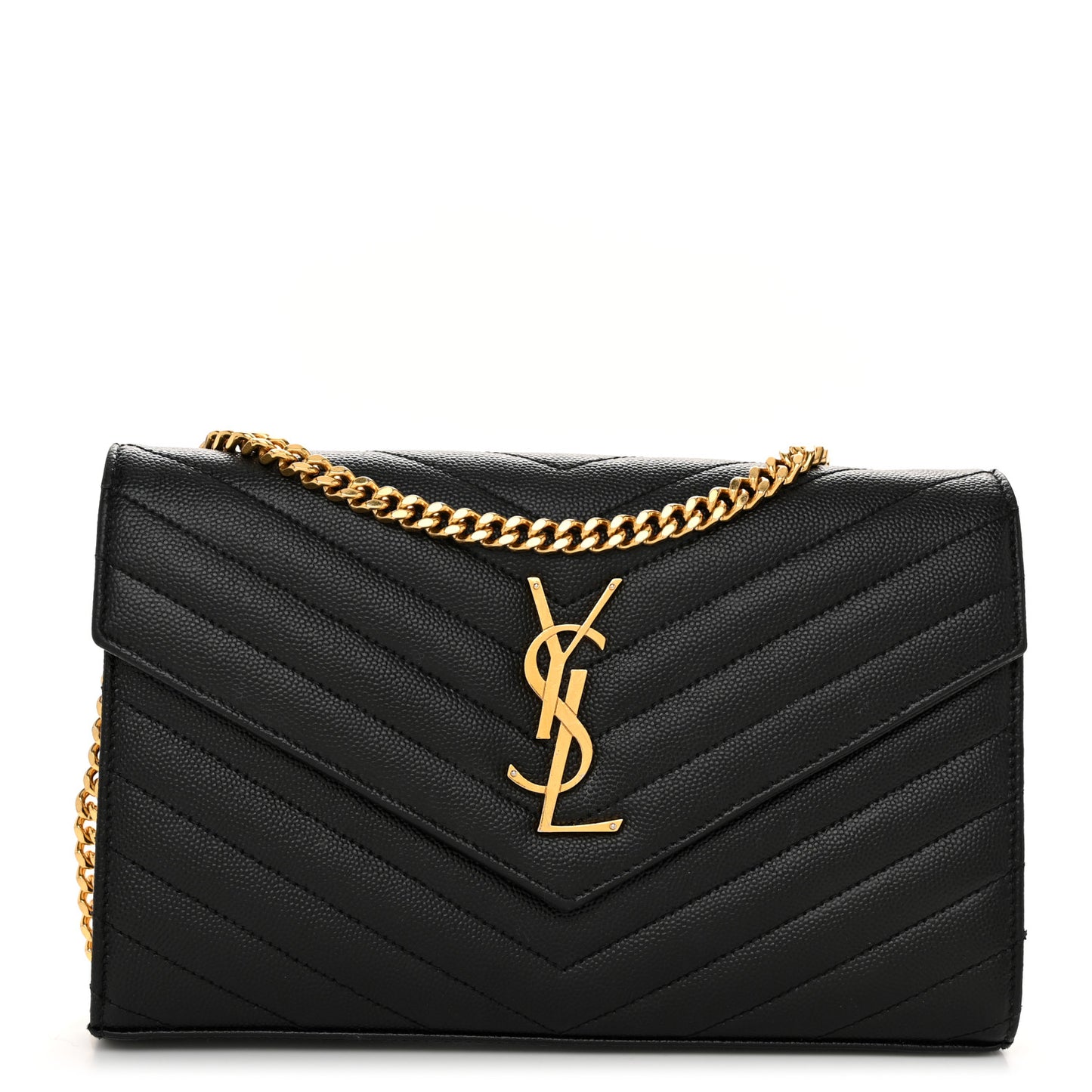Grain De Poudre Matelasse Chevron Monogram Chain Wallet Black