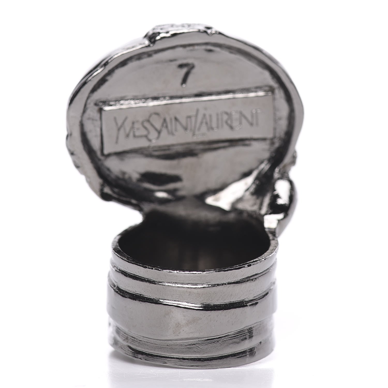 Saint Laurent Glass Cabochon Arty Ovale Ring 7 Gunmetal Black 3 of 4